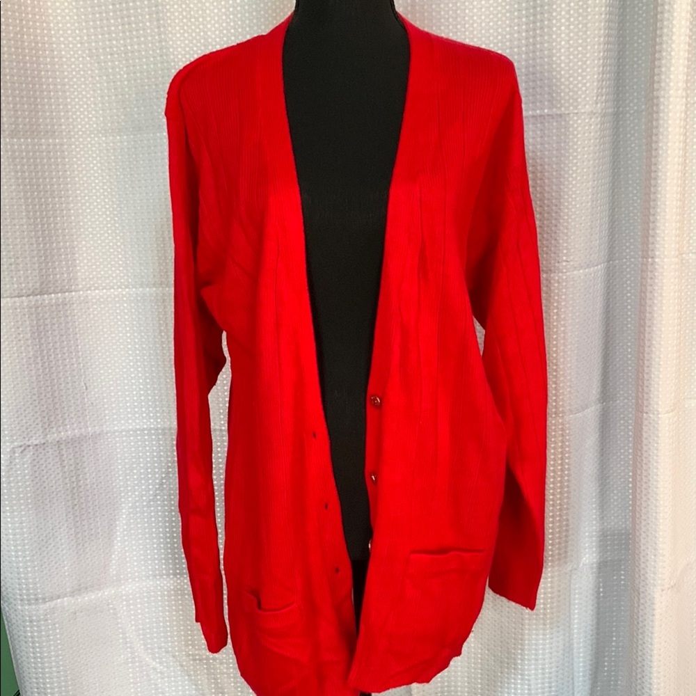 Worthington Essentials womens size‎ small Red Cardigan gold buttons preowned